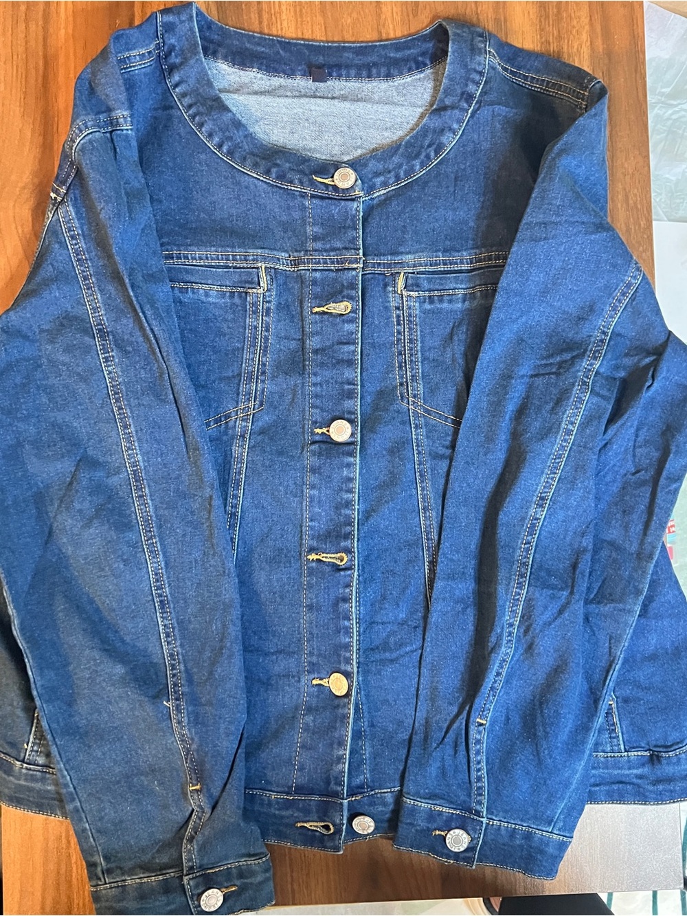 Collarless Button Jean Jacket (1X)